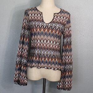 Eyeshadow Tribal Print Long Sleeve Top Size M